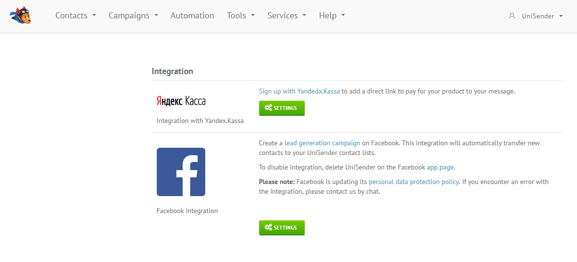 Selzy Integration with Facebook